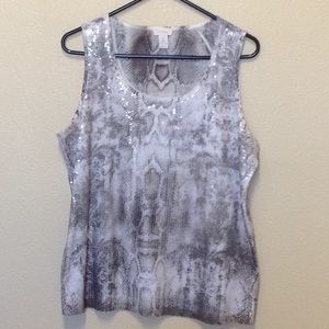 Grey and off white snake skin print tank top